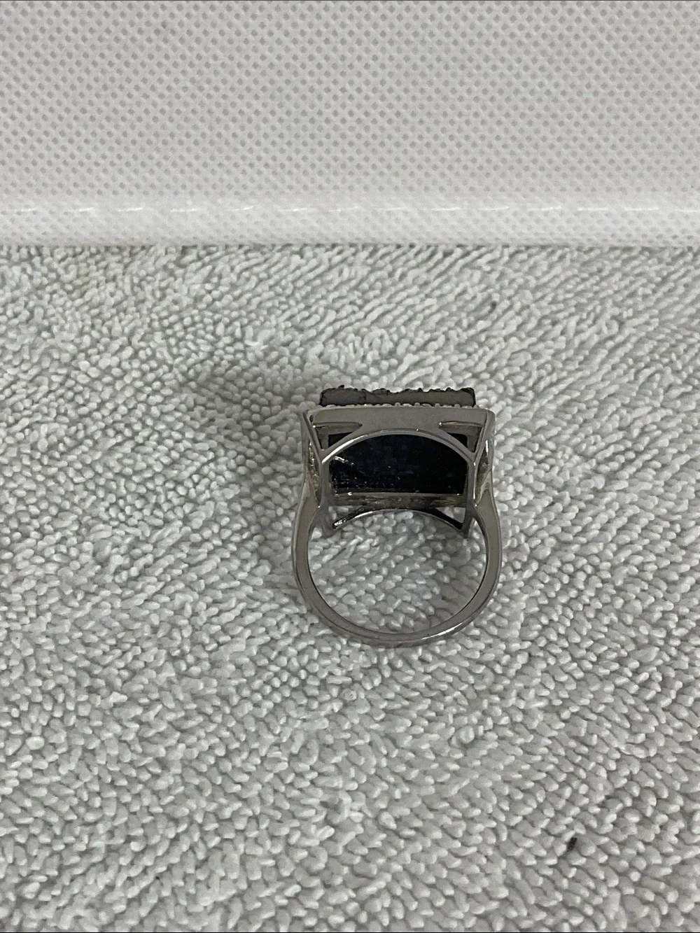Colleen Lopez Silver Tone Square Charcoal Druzy Mosaic Pavé Statement Ring Sz 8